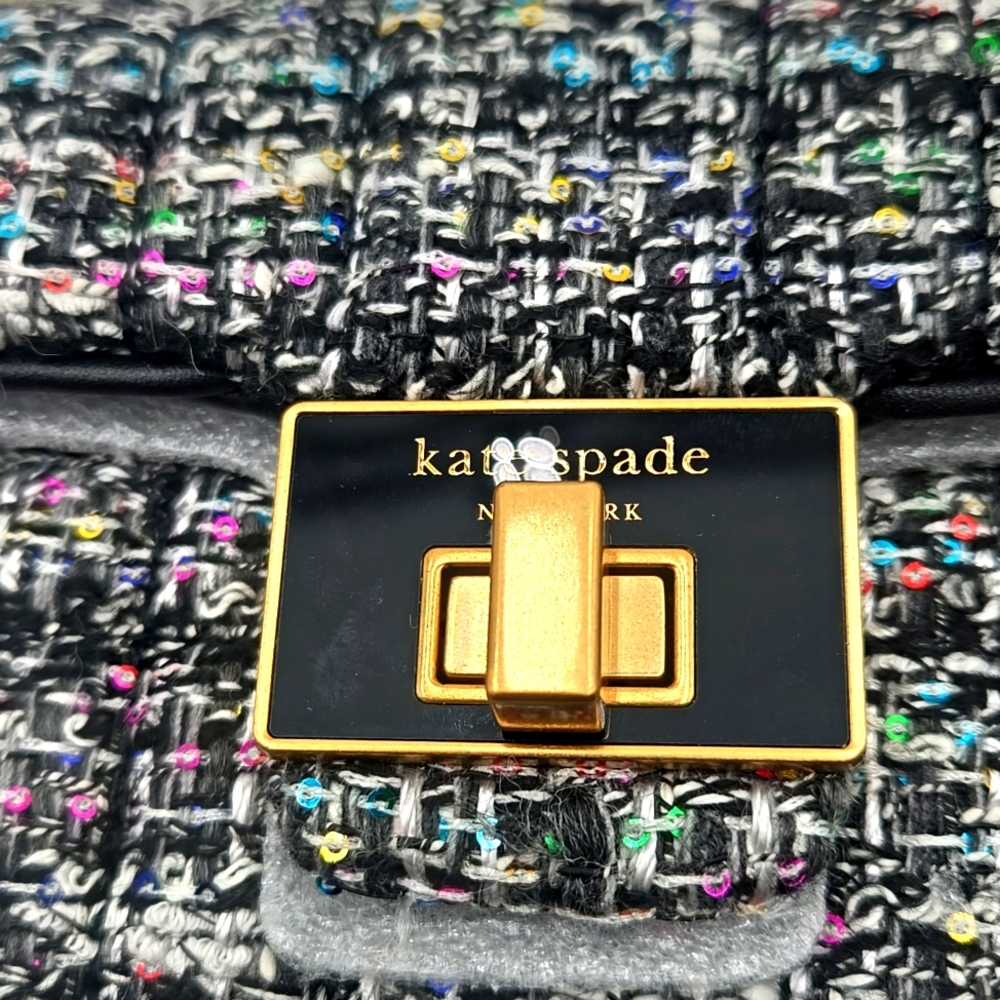 #120 - NWT - Kate Spade New York Evelyn Sequin Tweed Small Shoulder Crossbody - Picture 13 of 16
